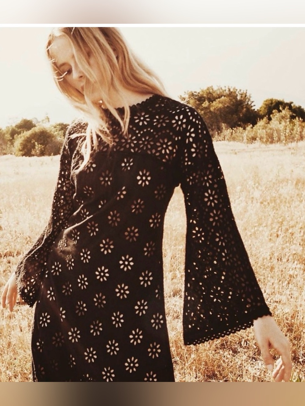 Doen Francoise Midi Eyelet Dress in Black - Picture 4 of 12